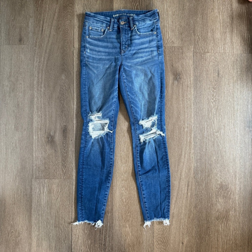 American Eagle Curvy High-Rise Jegging Luxe Stretch Distressed Blue Jeans Size 2